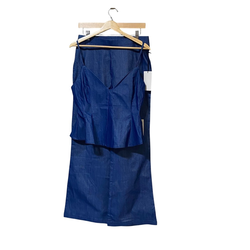 Milk & Honey Womens Indigo Blue 2 Piece Peplum Camisole and Wide Leg Pant Set L